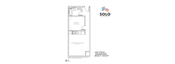 A floor plan for a one bedroom apartment measuring 482 square feet.