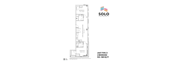A floor plan for a 2 bedroom apartment sized 933-969 square feet.