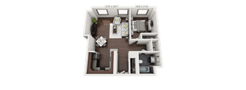 a 3d floor plan of a 1 bedroom apartment