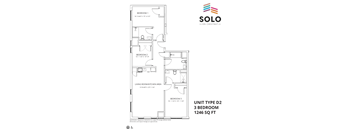 A floor plan for a 3 bedroom apartment sized at 1246 square feet.