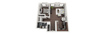 a 3d floor plan of a 1 bedroom apartment