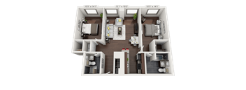 a 3d floor plan of a 1 bedroom apartment