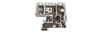 a 3d floor plan of a 3 bedroom apartment