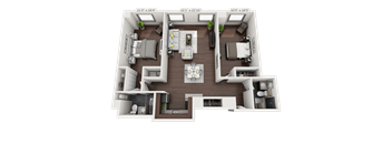 a 3d floor plan of a small apartment