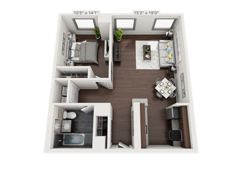 a floor plan of a 1 bedroom apartment