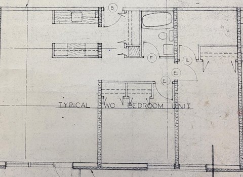 a drawing of a plan of a room with a wheelchair