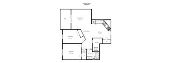 A floor plan of a Garrettson Watch 2 Bedroom apartment.