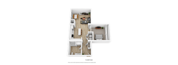 a 1 bedroom floor plan with a bathroom and a living room