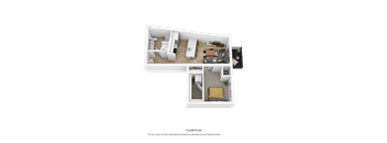 a conceptual rendering of a 3 bedroom house with a floor plan