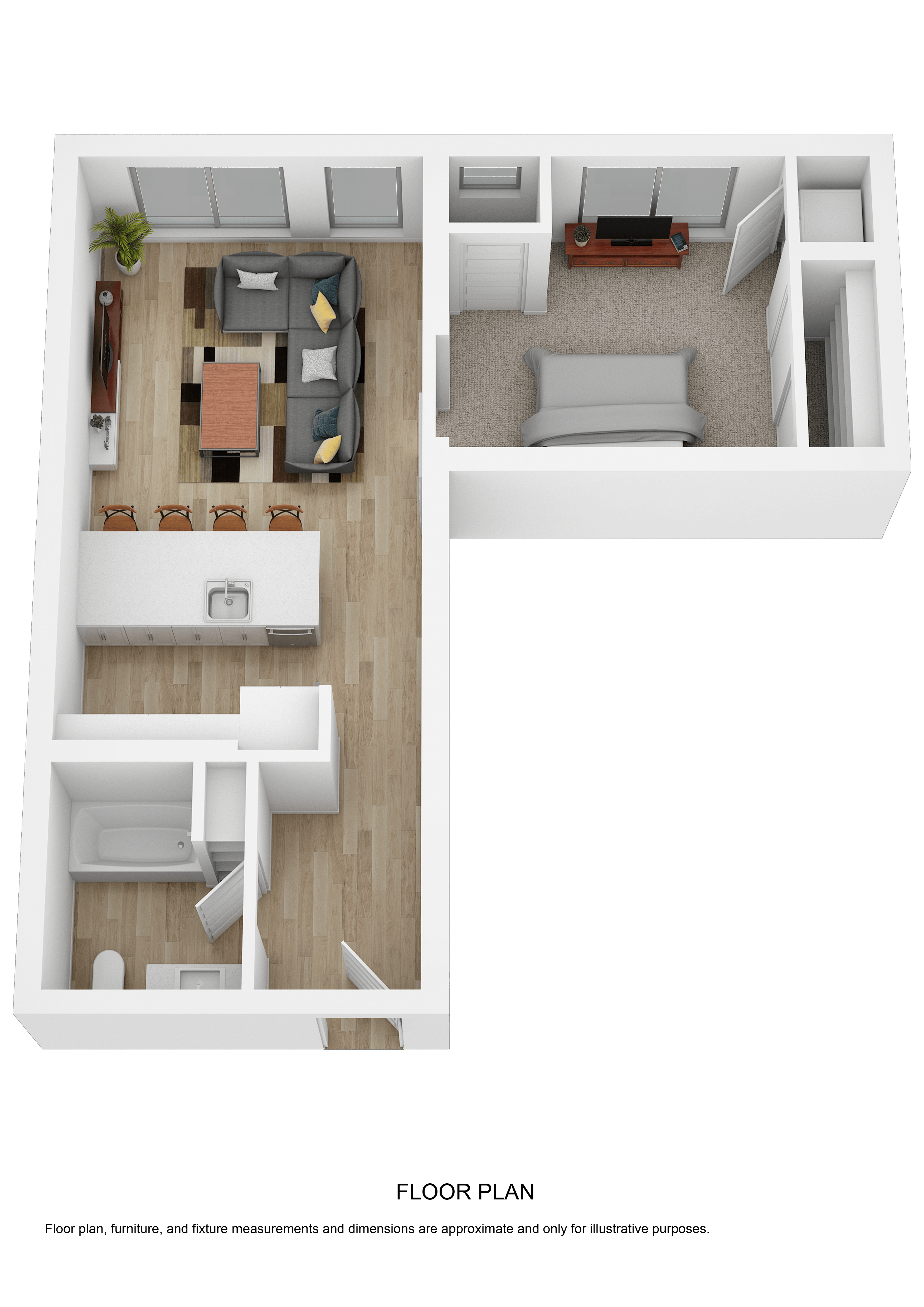 a conceptual drawing of a floor plan with a bedroom and a living room