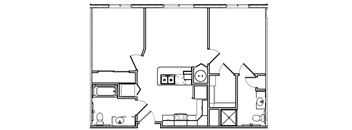 A black and white drawing of a house layout.