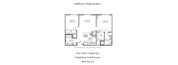 A floor plan for a 2 bedroom/2 bathroom apartment at Madison Highlands affordable Senior Apartments.