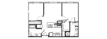 A black and white drawing of a house layout.