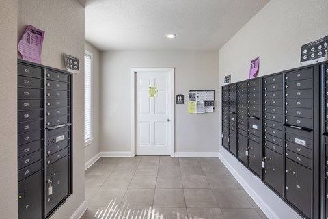 the lockers in the laundry room at the preserve at walnut creek