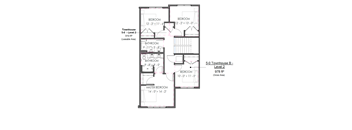 A floor plan of a 5-0 Townhouse B - Level 2 with dimensions and room descriptions.