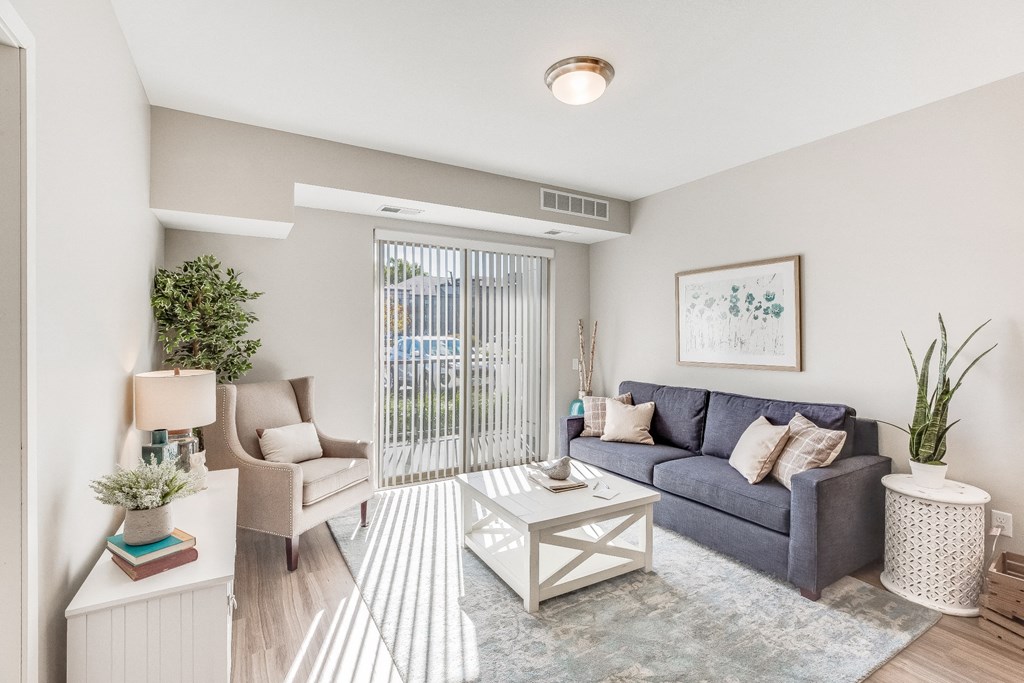 Living Room, patio, balcony, Senior Apartment, Senior living, Maplewood, White Bear Lake, Saint Paul, Frost English Silver