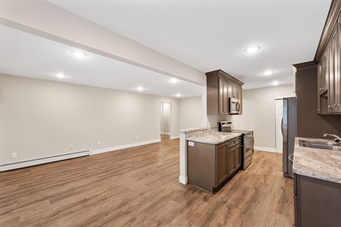 Santa Vera Apartments 2-Bedroom unit's kitchen and living room.