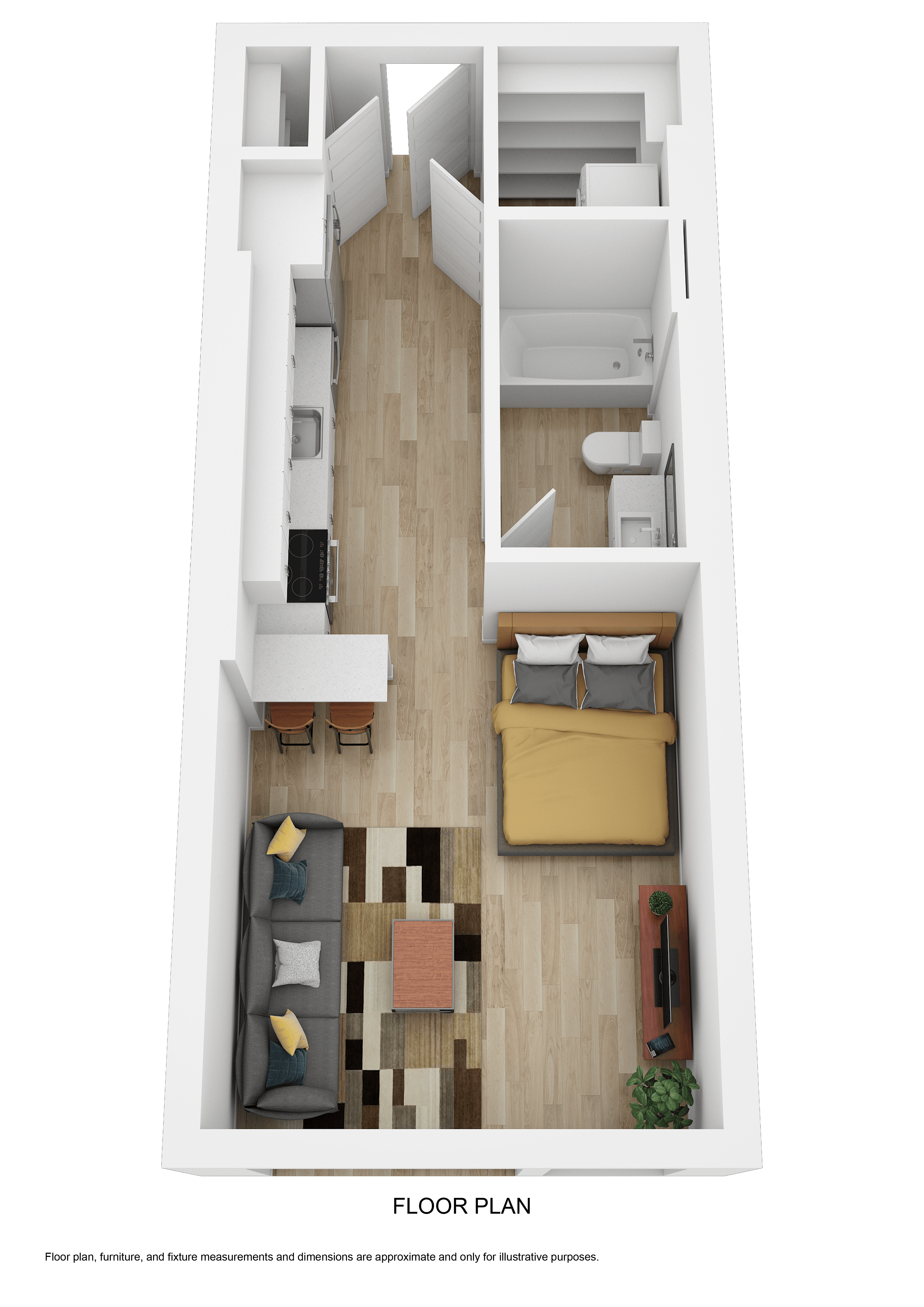 a floor plan of a room with a desk and a chair