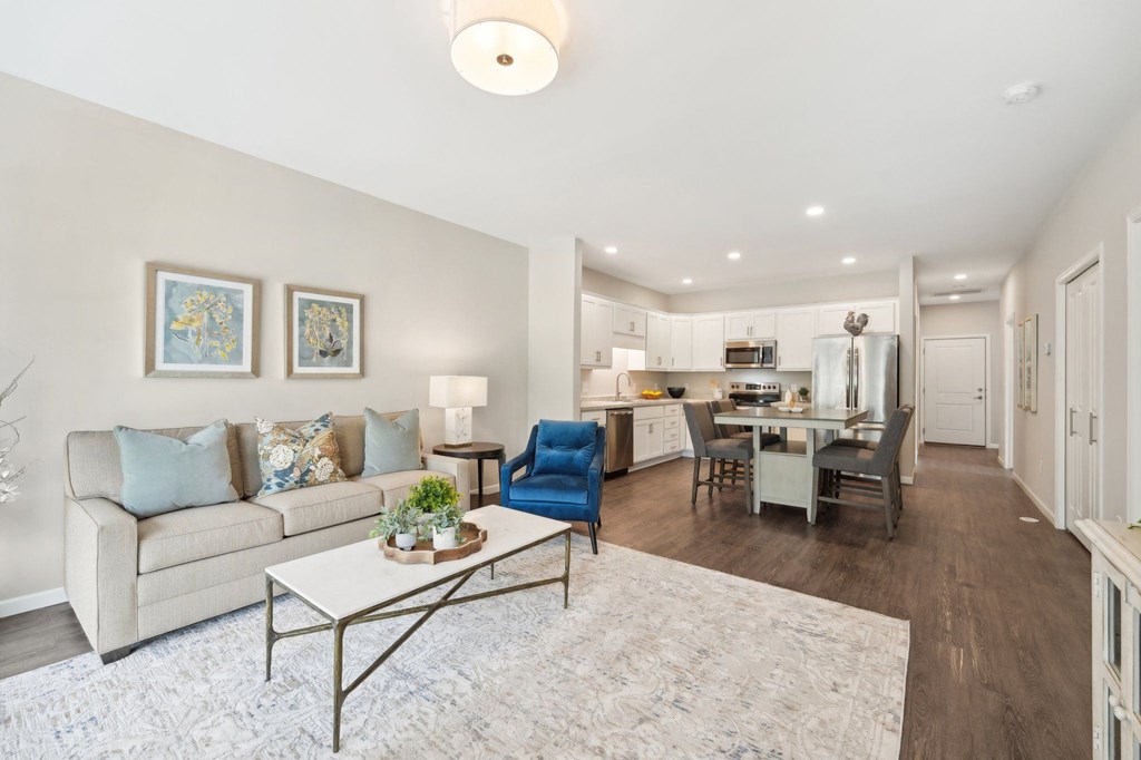 a living room with a couch and a table