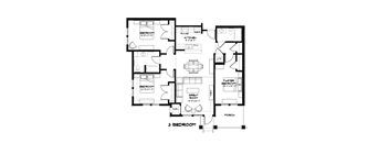 A black and white image of a floor plan for a 3 bedroom home.