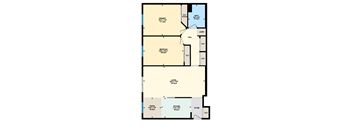 A floor plan of a house with a primary bedroom, a hallway, a living room, a dining room, a kitchen, a bathroom, and an attic space.