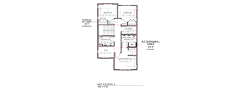 A floor plan for a 4-0 townhouse with two bedrooms and two bathrooms.