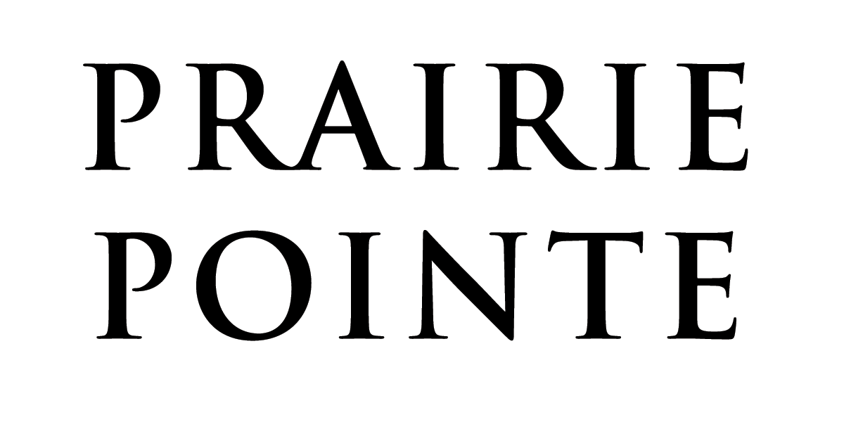 The image displays the words "PRAIRIE" and "POINTE" in large, black, serif font on a white background.