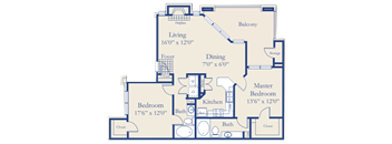 A blueprint of a house layout with labeled rooms such as Bedroom, Bath, Kitchen, and Living areas.