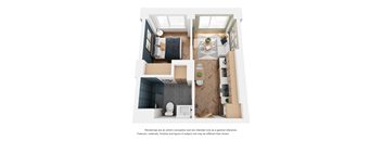 a 3d floor plan of a small apartment with a bedroom and a bathroom