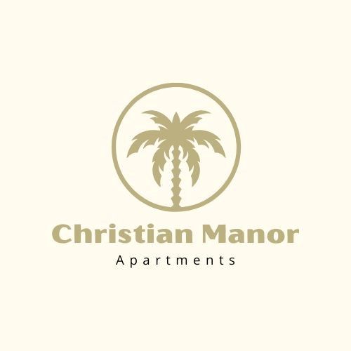 A logo for Christian Manor Apartments featuring a palm tree.