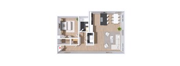 a floor plan of a studio apartment with a kitchen and living room