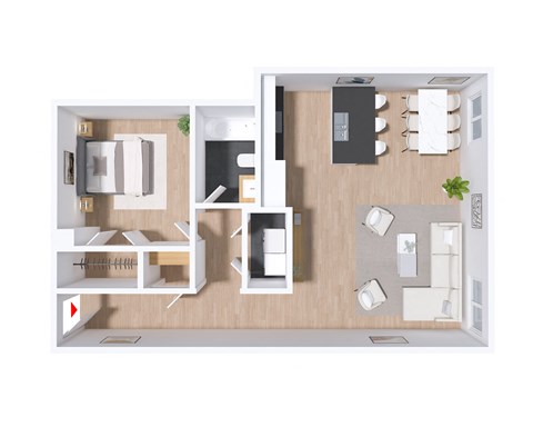 a floor plan of a studio apartment with a kitchen and living room