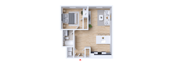 a floor plan of a bedroom with a bathroom and a living room