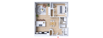 a floor plan of a house with a bedroom and a living room