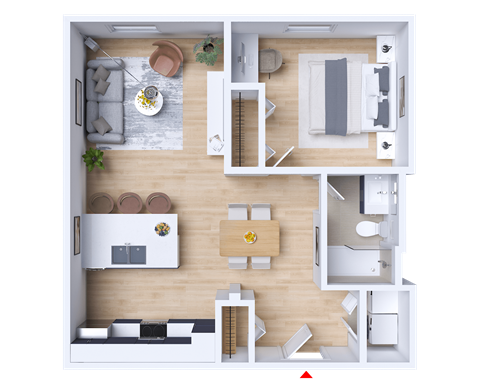 a floor plan of a house with a bedroom and a living room