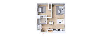 a floor plan of a house with a bedroom and a living room