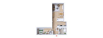 a floor plan of a house with a bedroom and a living room