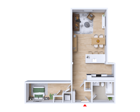 a floor plan of a house with a bedroom and a living room