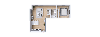 a floor plan of a house with a bedroom and a living room