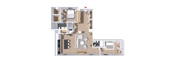 a floor plan of a home with a red arrow pointing to the center of the home