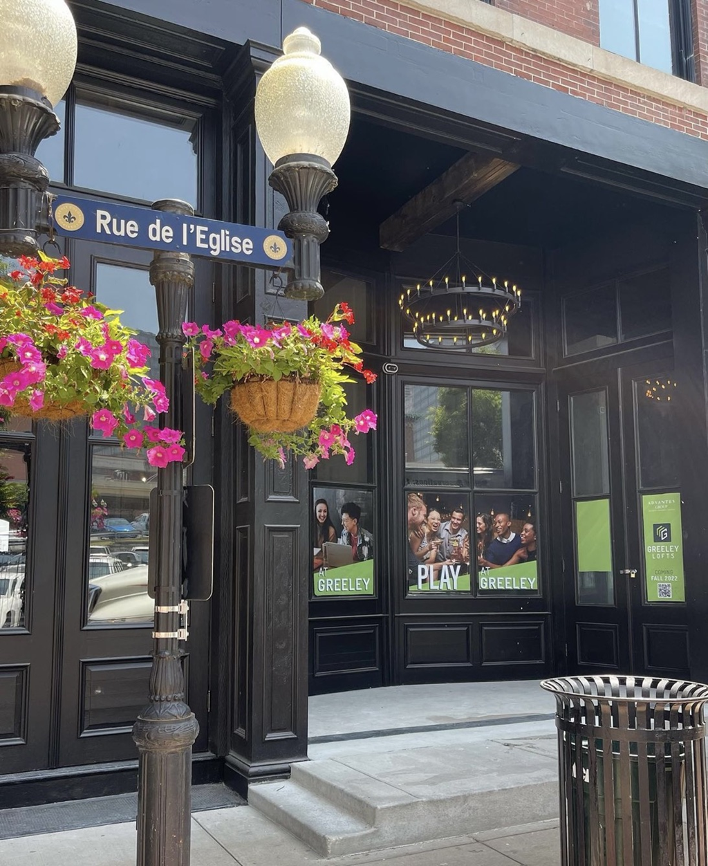 a view of the front of the restaurant from the sidewalk at Greeley Lofts, St. Louis, Missouri