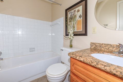 full bathroom with tub and shower combo  at Parkview Apartments, Richmond Heights, 44143