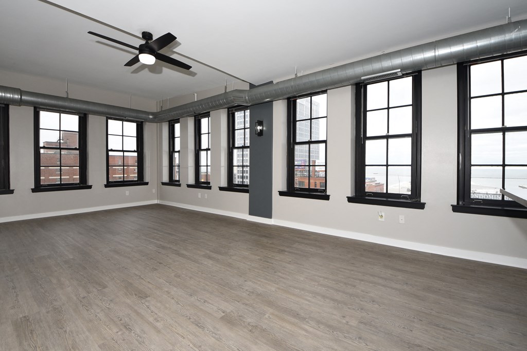 Expansive windows at Marshall Place Apartments, Cleveland