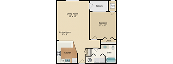 One bed one bath floor plan at Lakeside Villas Madison Ohio
