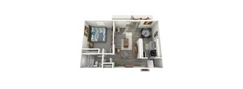 a floor plan of a one bedroom apartment with a bathroom and a balcony
