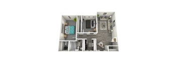 a furnished floor plan of a 1 bedroom apartment