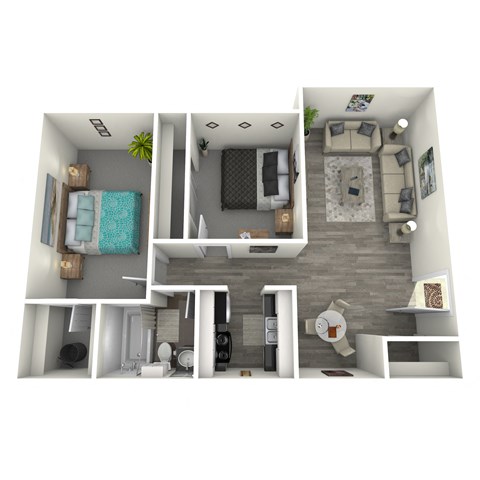 a furnished floor plan of a 1 bedroom apartment