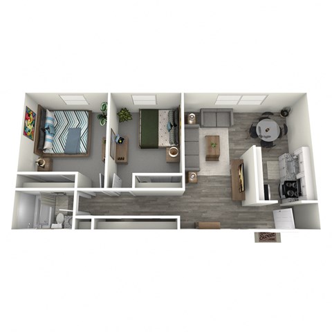 a floor plan of a one bedroom apartment with a bathroom and a balcony