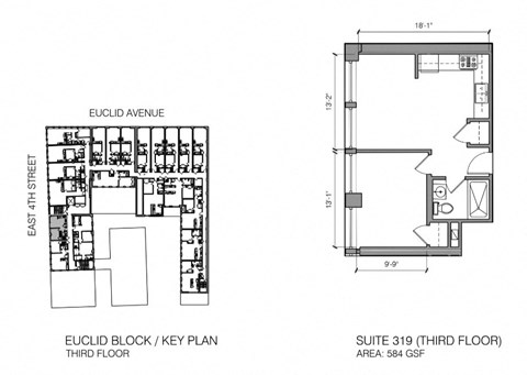 a plan of a building with two floors and a third floor