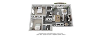 2 Bed 2 Bath Floor Plan at 444 Park Apartments, Richmond Heights, OH